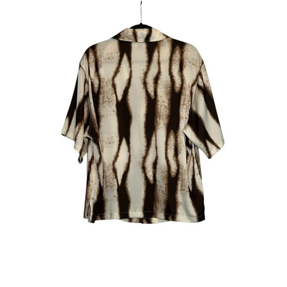 Nova Men cream brown short sleeves button casual shirt size Large - Picture 2 of 10